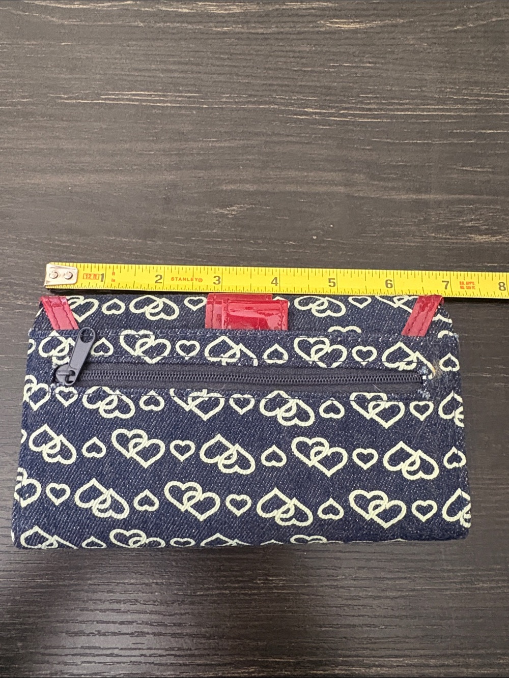 Navy denim Heart Print Wallet with Red Trim - Picture 3 of 5